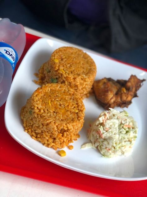 Jollof Rice And Chicken, Rice Chicken Salad, Kfc Rice, Chicken And Salad, Rice And Salad, Kfc Inspired Recipes, African Recipes Nigerian Food, Rice With Chicken, Rice Chicken