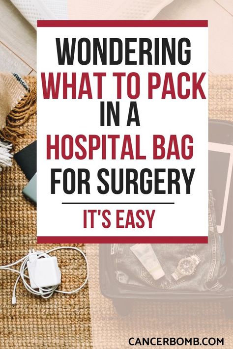 Bag packed with clothes, cell chargers- text says wondering what to pack in a hospital bag for surgery It's easy Shoulder Surgery Recovery, Hospital Packing List, Kidney Surgery, Hospital Bag List, Hospital List, Hospital Checklist, Packing Hospital Bag, Preparing For Surgery, Acl Surgery