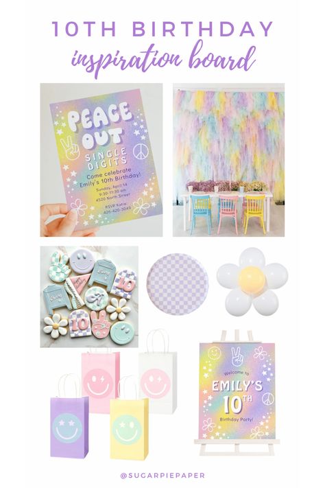 Looking for a cute 10th birthday party theme for girls? This peace out single digits I'm 10 kids birthday theme idea is so adorable! Your daughter will love this 10th birthday party theme - explore our collection of peace out single digits party decor, printable 10th birthday party invitations and cute 10th birthday party decor ideas here! 10 Bday Party Ideas Girl, Birthday Party Themes For 10 Yr Girl, 10th Birthday Party Themes For Girl, Party Ideas For 10 Year Girl, Ideas For 10th Birthday Party Girl, Birthday Ideas For 10 Year Girl, 10th Birthday Ideas Girl, Peace Out Single Digits Im 10, 10 Year Birthday Party Ideas For Girl