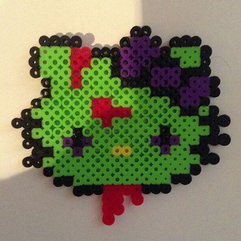 Zombie Hello Kitty Perler, Kitty Perler Beads, Hello Kitty Perler Beads, Zombie Hello Kitty, Melted Beads, Perler Pattern, Halloween Arts, Diy Crafts Love, Kandi Ideas