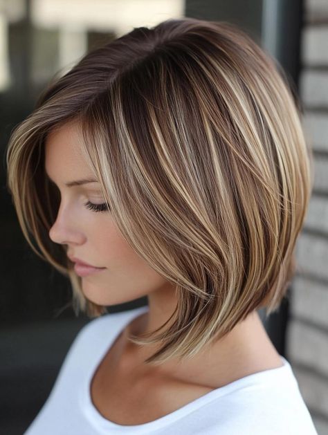 Elevate Your Look with Bob Haircuts and Highlights – Chic and Versatile Styles Short Hairstyle Women With Highlights, Blonde Hair With Highlights And Lowlights, Short Hair Blonde Highlights, Bob Haircuts With Highlights, Haircuts With Highlights, Blonde Ombre Short Hair, Pinterest Haircuts, Highlighting Techniques, Angled Bob Haircuts