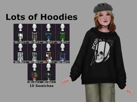 Sims 4 Custom Content by LonelyGravesCC Ts4 Cc Hoodie, Sims 4 Patreon, Skeleton Hoodie, Cc Shoes, Sims 4 Cc Shoes, Emo Outfits, Ts4 Cc, Sims Mods, Sims 4 Cc