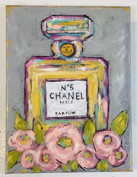 Perfume Bottle Painting, Chanel Painting, Bird Template, Chanel Art, Perfume Bottle Art, Painting Demo, Chanel No 5, Live Painting, My Live