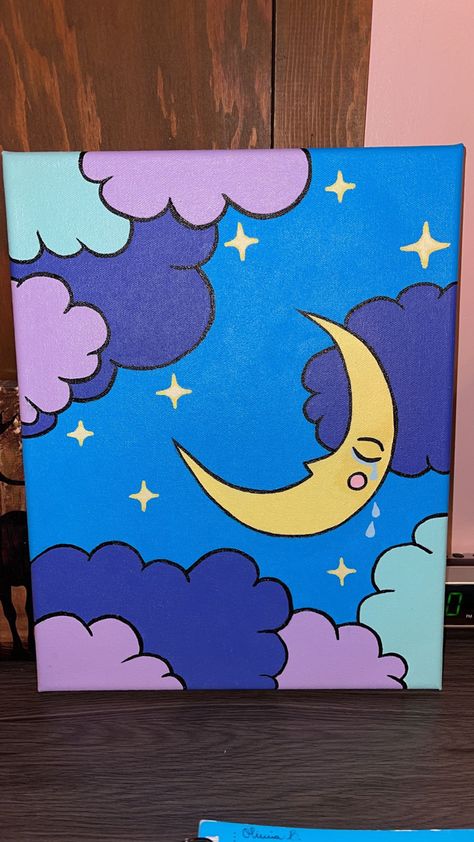 Paiting Aesthetic Ideas Easy Love, Easy Earth Painting, Beginner Friendly Painting Ideas, Moon Drawing Color, Easy Art For Adults, Paint And Sip Ideas Easy, Adult Painting Ideas, Cute Easy Paintings For Beginners, Fun Easy Paintings