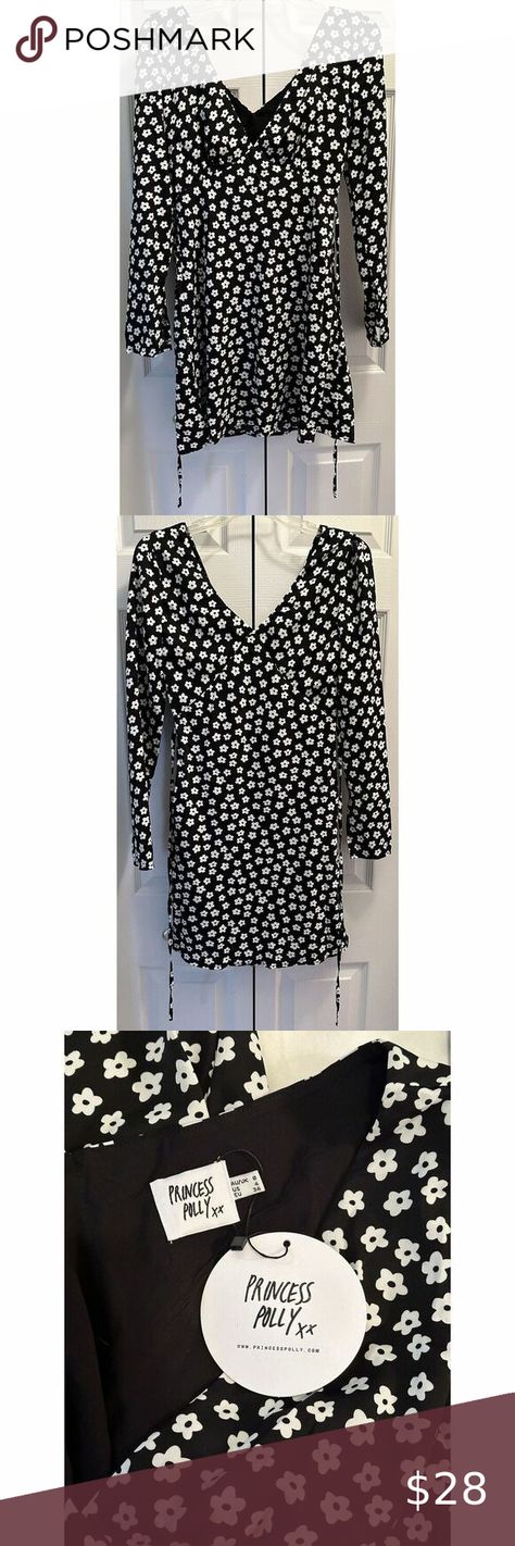 Princess Polly Nellie Black & White Flower Mini Dress Size 4 NEW Flower Mini Dress, Black And White Floral Pattern, Princess Polly Dresses, Black And White Floral, White Flower, Princess Polly, Stylish Dresses, White Flowers, The Black