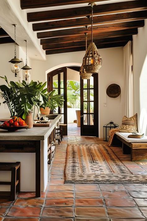 Mediterranean Interior Design Style: Key Elements and Inspirations - Quiet Minimal Medeteranian Style Interior, Spanish Interior Architecture, Eclectic Spanish Revival, Mallorca Homes Interiors, Modern Spanish Interior Design Kitchen, Mediterranean Dining Room Inspiration, Spanish Interior Decor, Mediterranean Style Home Decor, Colombian Home Decor