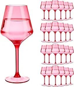 Amazon.com | Leinuosen 24 Pcs Plastic Wine Glasses Bulk 15 oz Pink Crystal Colored Wine Glasses with Long Stem Unbreakable Plastic Goblets Stemmed Drinking Glasses Reusable Drinkware for Christmas Party: Wine Glasses Plastic Glasses Drinking, Colored Wine Glasses, Fake Glasses, Plastic Wine Glasses, Plastic Glasses, Glasses Drinking, Pink Plastic, Drinking Glasses, Pink Crystal