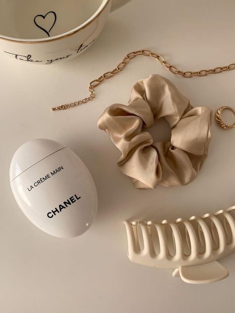 Chanel Hand Cream, Silk Scrunchies, Cream Aesthetic, Vanilla Latte, Pink Accessories, Instagram Feed Ideas, Beige Aesthetic, Brown Aesthetic, Soft Hair