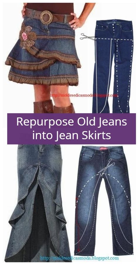 Diy Jean Skirt, Pleated Jean Skirt, Repurpose Old Jeans, Diy Denim Skirt, Vestiti In Jeans, Jeans Refashion, Diy Jeans, Jean Skirts, Moda Denim