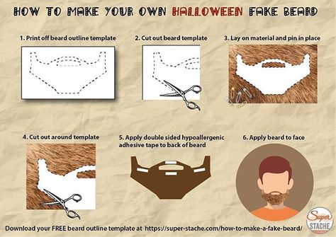 Check out our How to make your own #halloween fake #beard #craft #infographic and #free beard template at https://super-stache.com/how-to-make-a-fake-beard/ Fake Beard Diy, Beard Template, Fake Beards, Diy Beard, Fake Mustaches, The Crafts, Beard Model, Long Beards, Beard No Mustache