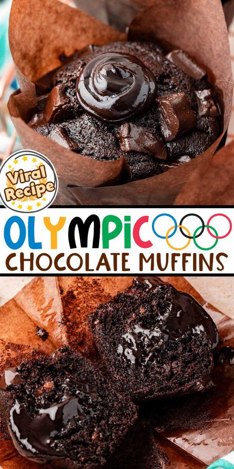 Not only did the Olympics bring us endless athletic entertainment, but it also brought us a social media storm of viral Olympic Chocolate Muffins! These moist, chocolaty homemade muffins are loaded and topped with chocolate chunks, complete with a hot fudge center. No wonder the internet’s going crazy for a bite of them! via @sugarandsoulco Olympic Chocolate Muffin, Homemade Hot Fudge, Chocolate Muffin Recipe, Chocolate Muffin, Olympic Village, Homemade Muffins, Muffin Man, Paris Olympics, Fudge Sauce