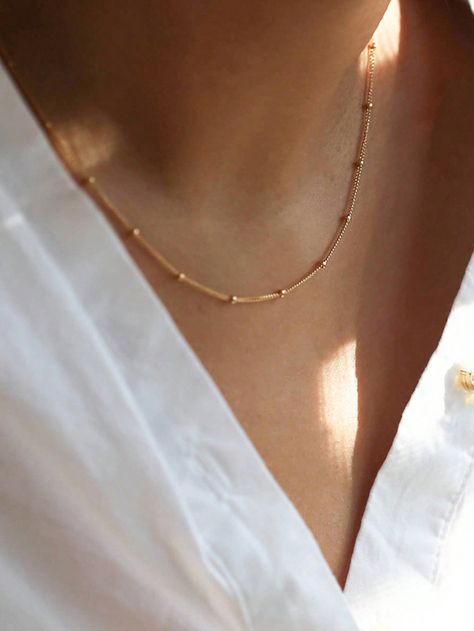 Yellow Gold  Collar  Stainless Steel   Embellished   Women's Fashion Jewelry Timeless Gold Necklace, Necklace Ideas Gold, Gold Necklace Set Simple, Everyday Gold Necklace, Minimalist Jewlery, Satellite Necklace, Minimalist Gold Necklace, Simple Gold Necklace, Coin Choker