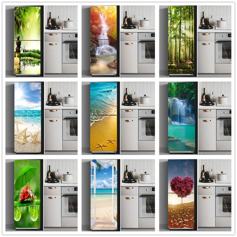 Refrigerator Cover, Wallpaper Walls Bedroom, Refrigerator Wraps, Refrigerator Covers, Cheap Doors, Refrigerator Decoration, Kitchen Vinyl, Pvc Door, Fridge Stickers