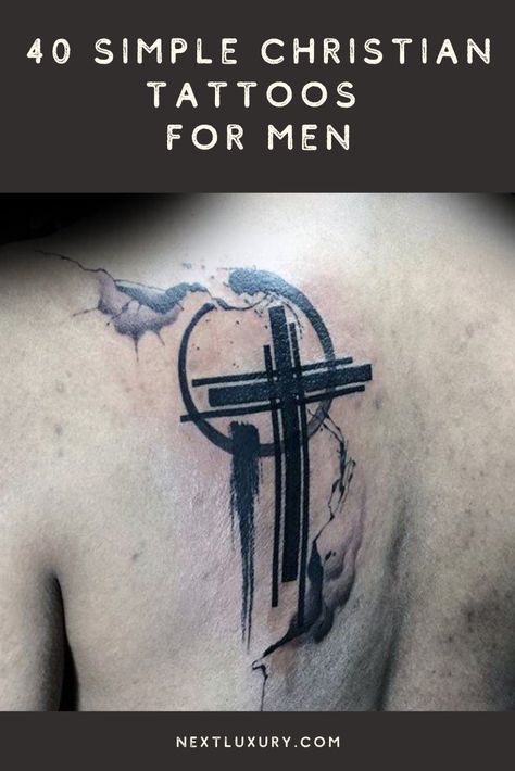 Tattoo Ideas For Men Cross, Christian Tattoos Men, Back Cross Tattoos, Christian Cross Tattoos, Christus Tattoo, Trinity Tattoo, Tato Salib, Catholic Tattoos, Bible Tattoos