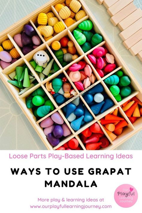 Wooden Loose Parts Play, Grapat Loose Parts Play, Mandala Loose Parts, Loose Parts Invitation To Play, Grapat Mandala Ideas, Grapat Ideas, Grapat Mandala, Grimms Rainbow, Loose Parts Play