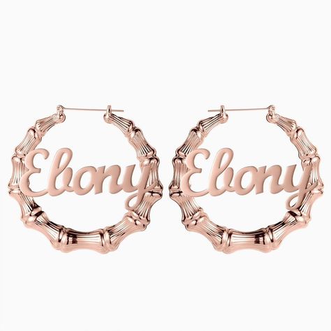 ✨ Make a statement with our stunning bamboo hoop name earrings! Personalized just for you, these earrings add a unique touch to any look. #CustomJewelry #StatementEarrings #FashionForward #BambooHoopEarrings #NameEarrings #CustomEarrings #PersonalizedJewelry #StatementEarrings #FashionJewelry #JewelryTrends #EarringAddict #JewelryLovers #UniqueJewelry #EarringStyle #TrendyEarrings #JewelryInspo #EarringFashion #JewelryGoals Name Hoop Earrings, Arabic Jewelry, Bamboo Hoop Earrings, Name Earrings, Bamboo Earrings, Jewelry Charms Pendants, Bangle Ring, Photo Necklace, Outfit Shop