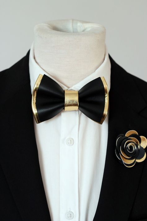 Black Tie Men, Leather Bowtie, Mens Tux, Nice Suits, Rose Gold Wedding Set, Grooms Attire, Bow Tie For Men, Gold Bow Tie, Groomsmen Gift Set