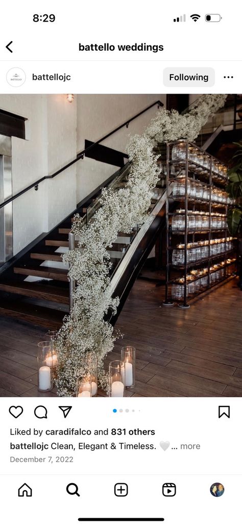 Wedding Stairway Decor, Wedding Decorations Stairs, Stairwell Wedding Decor, Stairs Party Decor, Stairway Wedding Decor, Stairway Flowers Wedding, Wedding Railing Decor, Stairs Wedding Decoration, Decorating Staircase For Wedding