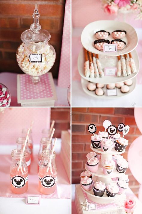 Dreamy Pink Minnie Mouse First Birthday Party // Hostess with the Mostess® Minnie Mouse First Birthday Party, Mouse Dessert, Pink Dessert Tables, Diy Mouse, Pink Dessert, Minnie Mouse Cookies, Minnie Mouse First Birthday, Mickey Mouse First Birthday, Minnie Mouse Birthday Decorations