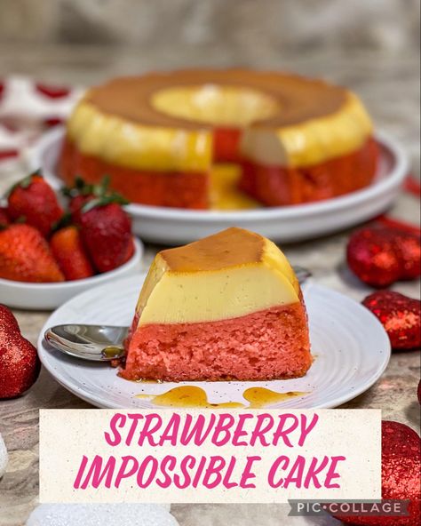 #flan #caramel #strawberry #cake #strawberrycakerecipes #chocoflan #valentines Vanilla Flan Cake, Flan With Cake, Flan With Fruit, Chocoflan With Strawberries, Fresa Flan Cake, Flan Cake Decoration, Flan Cake Recipe Easy, Strawberry Chocoflan, Strawberry Flan Cake