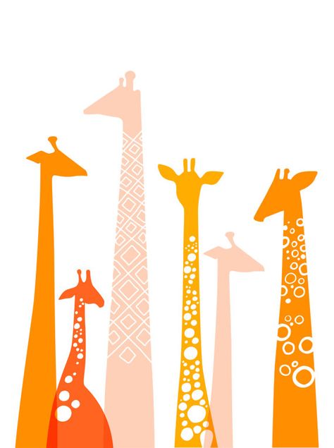 ThePaperNut: 9X12" modern giraffes giclee print on fine art paper. vivid pink, yellow, orange. portrait format.  $22.00 USD Giraffe Silhouette, Graphisches Design, Giraffe Art, Art Template, Giraffe Print, Arte Animal, Sweet Nothings, Art And Illustration, Giraffes