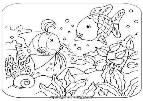 Gambar Mewarnai - Mewarnai Gambar Pemandangan Bawah Laut.   Gambar di atas adalah gambar mewarna... Rainbow Fish Coloring Page, Fish Printables, Ocean Coloring Pages, Fish Coloring, Fish Coloring Page, Fishing Pictures, Rainbow Fish, Coloring Pages To Print, Free Printable Coloring