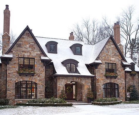 roofline in the middle for above Theo's room?                                                                                                                                                                                 More English Tudor Homes, Style Anglais, Tudor Style Homes, English Tudor, Tudor House, Tudor Style, English House, Traditional Architecture, Stone House