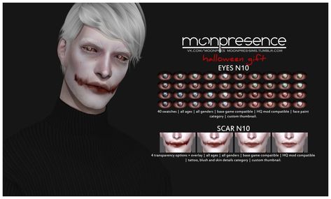 moonpresence  | HALLOWEEN GIFT: EYES N09-N10, SCAR N10-N12 T.O.U.... Ts4cc Vampire, Sims 4 Creepypasta Cc, Sims 4 Cc Creepypasta, Sims Apocalypse, Sims 4 Horror Cc, Joker Scars, Scary Face Paint, Halloween Scary Face, Sims 4 Cc Eyes