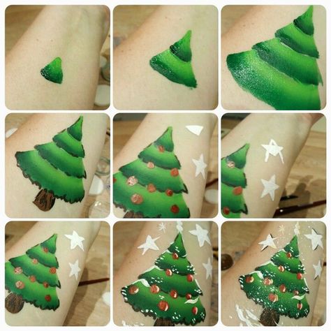 Tree Face Painting, Tree Face Paint, Face Painting Tips, Christmas Face Painting, Arm Painting, Face Paint Kit, Face Painting Easy, Reindeer Face, Winter Face