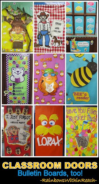 Classroom Door Decoration Ideas + Bulletin Board Ideas as well. Some are a little more elementary themed, but some could be adapted to a middle school. Classroom Door Decoration Ideas, Classroom Door Decorating, Classroom Door Decorations, Door Decoration Ideas, School Doors, Bulletin Board Ideas, Porte Decorate, Door Decorations Classroom, Classroom Bulletin Boards