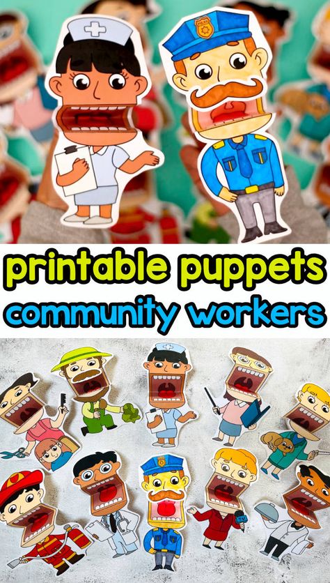 Community Helpers Puppets, Occupation Activities Preschool, Community Helpers Printables, Community Helpers Preschool Crafts, Community Helpers Crafts, Community Helpers Activities, Community Helpers Preschool Activities, Community Helpers Preschool, Community Workers