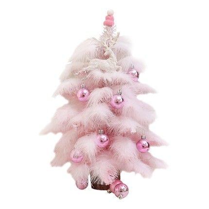 Pink Christmas Decorations - 5 Thrifty & Easy Ideas - shabbyfufu.com Christmas Tree Feathers, Led Christmas Tree Lights, Christmas Tree On Table, Buy Christmas Tree, Pink Xmas, Gifts Drawing, Pink Christmas Decorations, Tabletop Christmas Tree, Christmas Pink