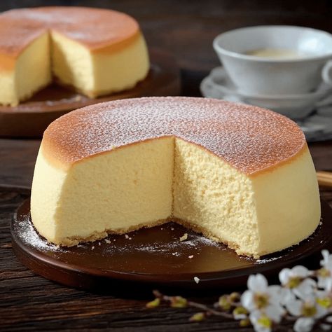 Japanese Cheesecake Japanese Souffle Cheesecake, Asian Cheesecake, Yuzu Cheesecake, Japanese Fluffy Cheesecake, Cheesecake Pictures, Fluffy Cheesecake Recipe, Cheesecake Japanese, Japanese Cheesecake Recipe, Japanese Baking