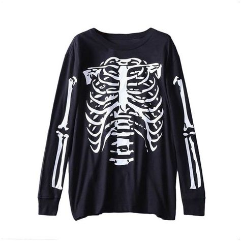 Ribcage Print Top ($34) ❤ liked on Polyvore featuring tops, shirts, shirt top, skeleton ribcage shirt, skeleton rib cage shirt, cut loose tops and cut loose shirt Ribcage Shirt, Goth Sweaters, Skeleton Top, Loose Fit Shirts, Skeleton Shirt, Punk Outfits, Skull Shirts, Loose Fitting Tops, Loose Shirts