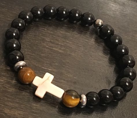 Cross Bracelet Men Beaded Bracelet Ideas Diy, Salvation Bracelet, Mens Beaded Necklaces, Bff Bracelets, Stone Bead Jewelry, Lava Bracelet, Beads Bracelet Design, Beaded Bracelet Patterns, Crystal Beads Bracelet