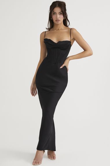 Clothing : Maxi Dresses : 'Charmaine' Black Corset Maxi Dress Wedding Night Dress, White Spaghetti Strap Dress, Satin Bodycon Dress, Pink Satin Dress, Maxi Bodycon Dress, Night Dresses, Spaghetti Strap Maxi Dress, Women's Robe, Backless Maxi Dresses