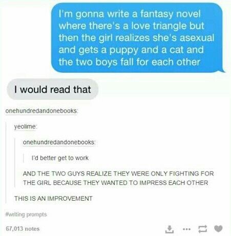 Lgbt Writing Prompts, Story Writing Prompts, Love Triangle, Story Prompts, Getting A Puppy, Writing Stuff, Leaving Facebook, Book Writing Tips, Fantasy Novel