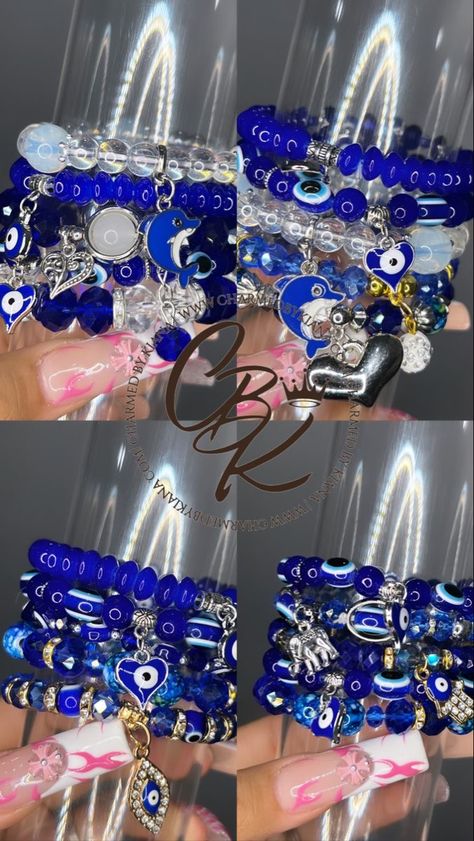 Beaded Bracelets Evil Eye, Blue Girly Things, Blue Bracelet Ideas, Body Jewelry Diy, Blue Bracelets, Girly Bracelets, Pandora Bracelet Designs, Colorful Bead Bracelets, Dope Jewelry Accessories