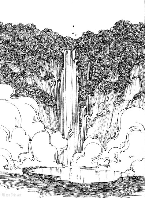 Environment Landscape, Scenery Painting, Ink Illustration, Landscape Scenery, Ink Illustrations, Sketchbook Drawing, Colouring Books, Coloring Book Pages, Pen Drawing