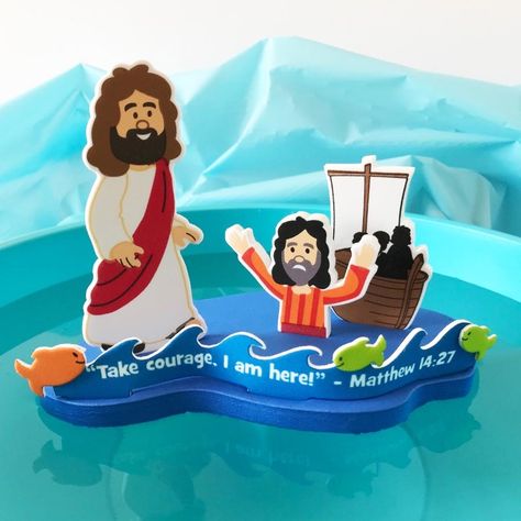 Peter Walks On Water, Jesus Crafts, Bible Story Crafts, Kids Work, Bible Crafts For Kids, Vbs Crafts, Walk On Water, Vacation Bible School, St Peter