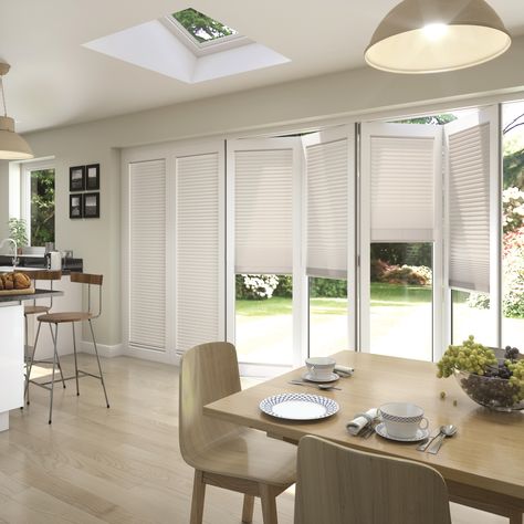 Bifold Doors Blinds, Bifold Curtains, Curtains For Bifold Doors, Bifold Doors Onto Patio, Styling Your Kitchen, Sage Curtains, Blinds For Bifold Doors, Blinds Kitchen, Bifold Patio Doors