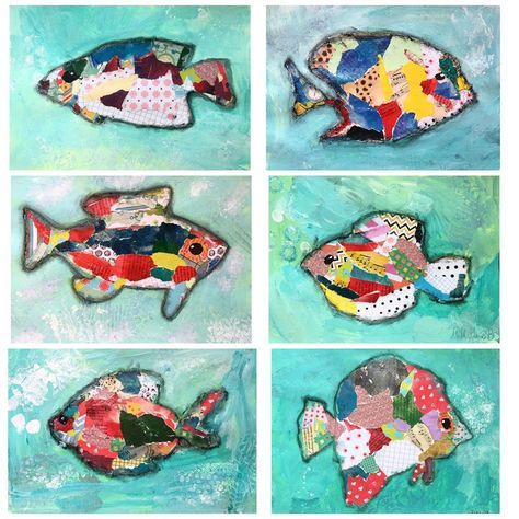 Fish Collage, Calendar Art, Collage Kunst, Art Camp, Ecole Art, Elementary Art Projects, Fish Drawings, Kindergarten Art, Art Programs