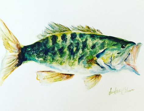 Large Mouth Bass Drawing, Bass Fish Drawing, Large Mouth Bass, Fishing Art, 2024 Art, Pottery Houses, Bass Fish, Watercolor Fish, Impressionist Artists