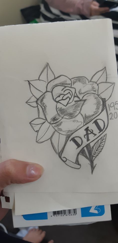 My first drawing of a rose,  for my dad who passed away:) Drawings For People Who Died, Father Days Drawing Ideas, Father’s Day Drawings Ideas, Drawing Of A Rose, Family Drawings, Father's Day Drawing, Dad Drawing, Chicano Love, Journal Therapy