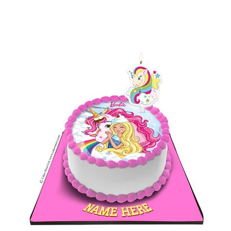 Barbie Cake with unicorn Candle | Caker Street Barbie Unicorn Cake, Cake With Unicorn, Barbie Bday, Unicorn Barbie, Unicorn Candle, 7th Birthday Cakes, Barbie Birthday Cake, Bolo Barbie, Barbie Cake