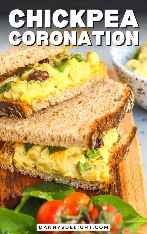 Creamy Vegan Chickpea Coronation – perfect for sandwiches or salads! 🌱🥪 Quick, easy, and oh-so-delicious. #VeganRecipes #PlantBased #HealthyEating Coronation Chickpea, Sweet Mango Chutney, Chickpea Sandwich, Vegan Chickpea Curry, Zesty Salad, Quick Easy Vegan, Vegan Chickpea, Mango Chutney, Veggie Wraps