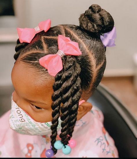 Toddlers and Tangles on Instagram: “All things 🎀 pretty and pink 🎀this hairstyle features two #ponytails with twist a braided #topknot as well as bows. Simply put #Adorable…” 3 Year Hairstyles, No Braid Hairstyles Easy For Kids Black, Ny Hairstyles, Toddler Girl Hairstyles Black, Toddler Natural Hairstyles Black, Hairstyles For Little Black Girls Easy, Black Daughter Hairstyles, Easy Hairstyles For Kids Black, Ciara Hairstyles