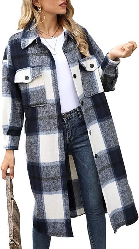 How to Style Shackets | Amazing Stylish Shackets that are IN this 2021- Shacket Outfit Women, Green Shacket, Long Flannel, Shacket Outfit, Mode Kimono, Long Coat Jacket, Womens Jackets Casual, Flannel Jacket, Plaid Coat