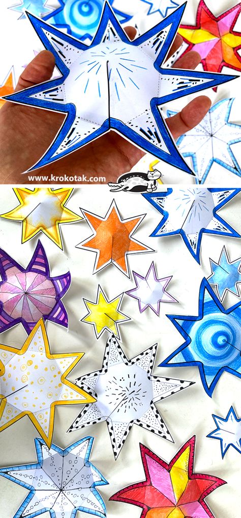 3d Stars, Christmas Template, Free Printable Templates, Paper 3d, 3d Star, Papercraft Templates, Winter Crafts For Kids, 3d Paper Crafts, Paper Stars