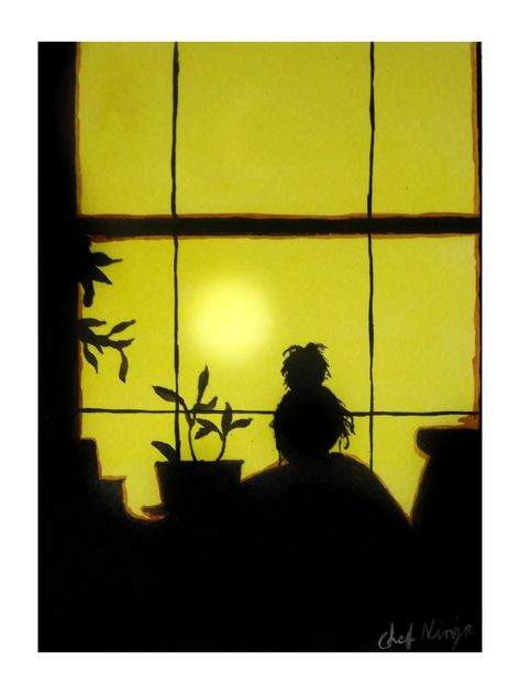 Alone Paint Ideas, Negative Space Artwork, Sunset Art Painting, Zine Project, Watching Sunset, Window Shadow, Shadow Illustration, Shadow Painting, Paint Themes